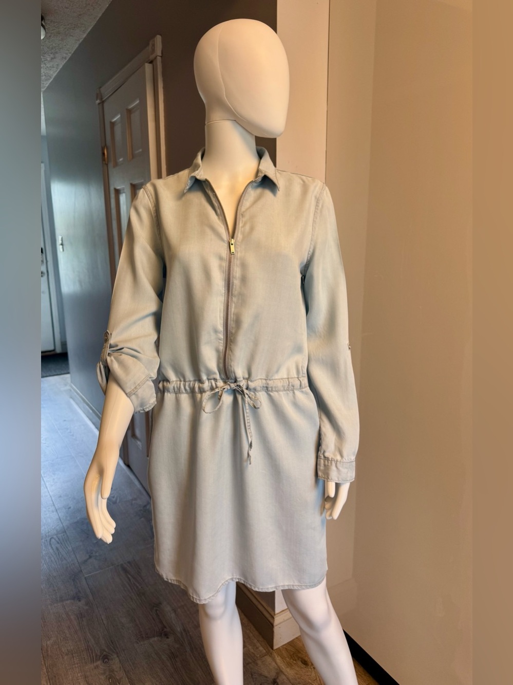 Calvin Klein Jeans Light Blue Drawstring Shirt Mini Dress